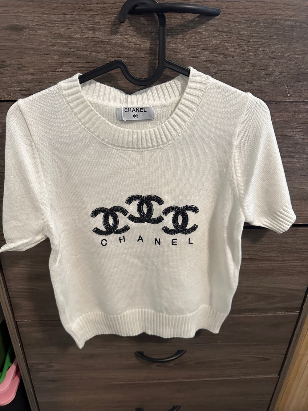 White Short-Sleeve Knit Top size S